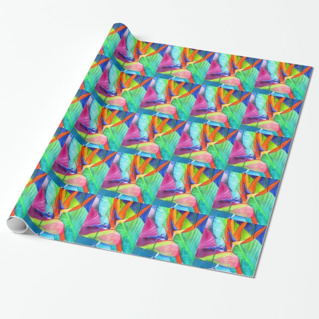 Bird of Paradise Strelitzia flower tropical art Wrapping Paper (Unrolled)