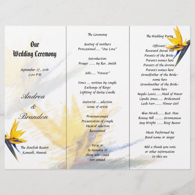 Bird of Paradise Tri-Fold Wedding Program Template (Front)