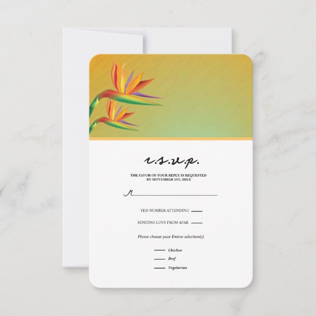 Bird of Paradise Tropical Floral RSVP Card (Front)