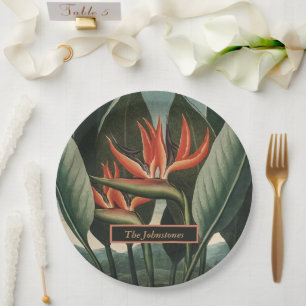Bird of Paradise Vintage Temple of Flora with Name Paper Plate