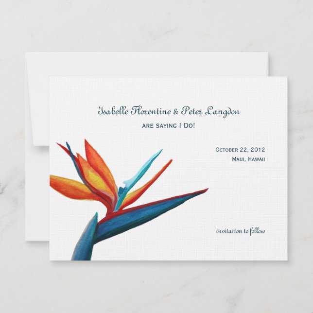 Bird of Paradise Watercolor Save the Date Card (Front)