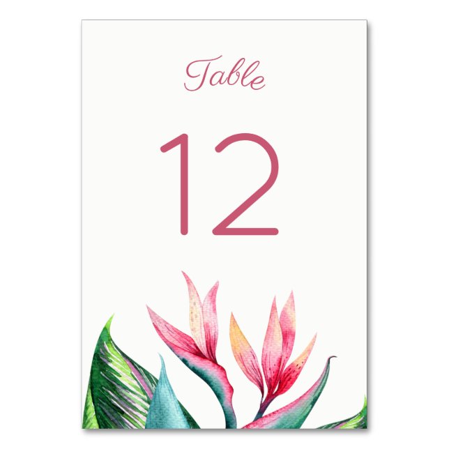 Bird of Paradise Watercolor Table Number Cards (Front)