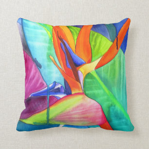 Bird of Paradise watercolour modern flower art Throw Pillow