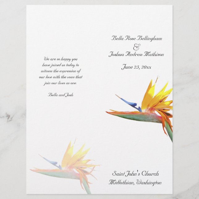 Bird of Paradise Wedding Program (Front)