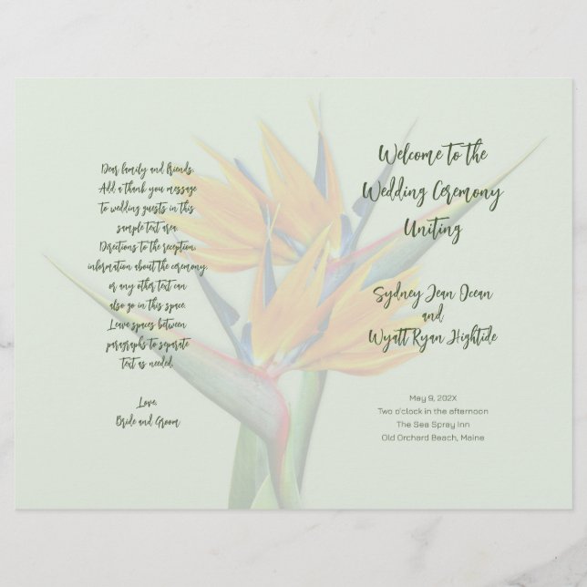 Bird of Paradise Wedding Program Template (Front)