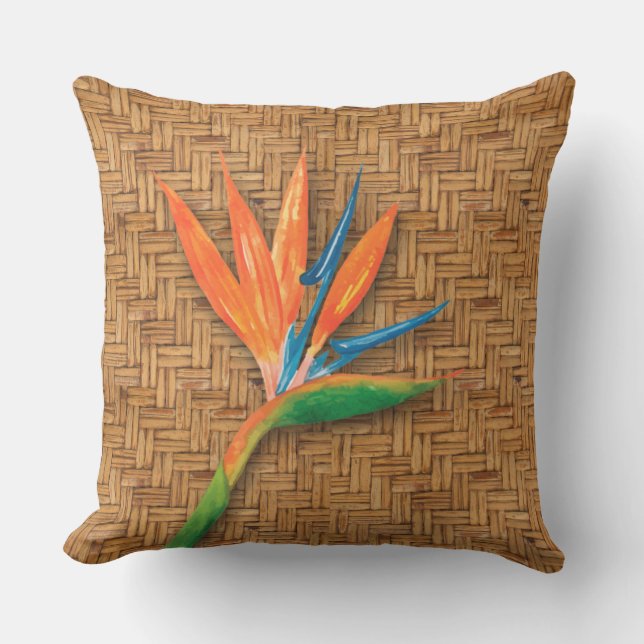 Bird of Paradise Woven Wicker Pattern Outdoor Pillow (Front)