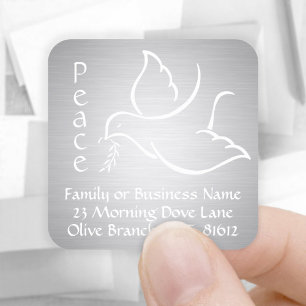 Bird of Peace Faux Silver Foil Return Address Square Sticker