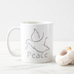 Bird of Peace Modern Minimalist White Dove Holiday Coffee Mug<br><div class="desc">Enjoy the simple wish of peace with your coffee, tea, or cocoa with this elegant white and grey mug. Text is simple to customize to a name or to another language, and can be different on front and back. Design features a mourning dove bird of peace with an olive branch...</div>