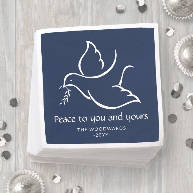 Bird of Peace Modern Navy Blue and White Holiday Napkin (Creator Uploaded)