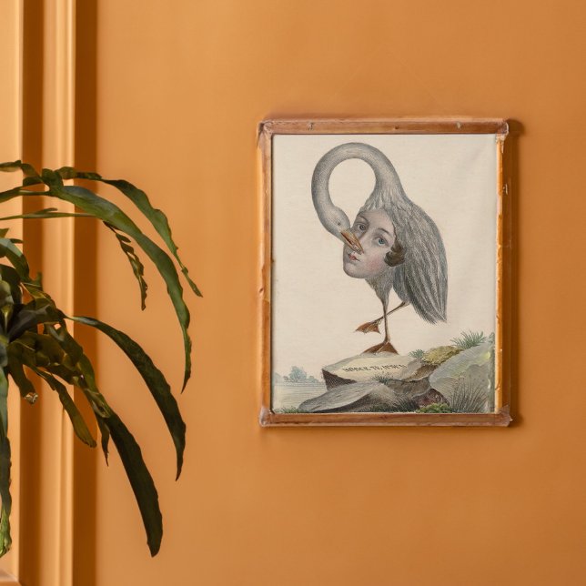 Bird of Self Knowledge Unique Antique Symbol Poster (Poster at mid sized scale imagined in a vintage frame and interior.)