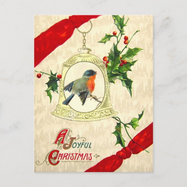 Bird on a Bell with Holly Postcard (Front)