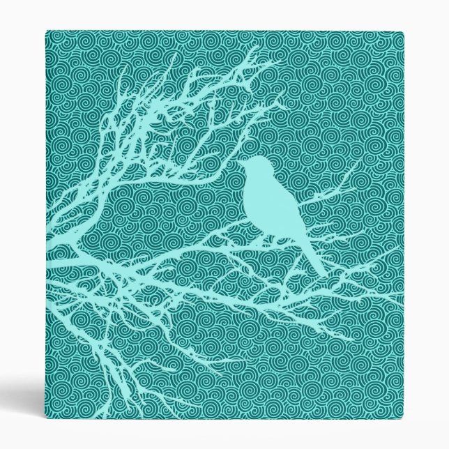 Bird on a Branch, Aqua Against Turquoise Binder (Front)