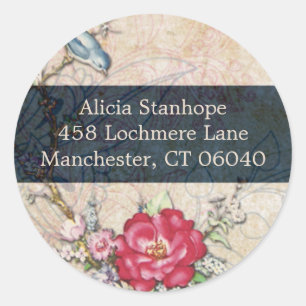 Bird on a Branch in Blue & Cream Classic Round Sticker