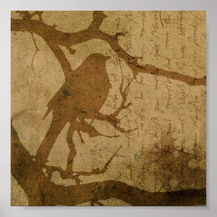 Bird on a Branch in Brown Poster