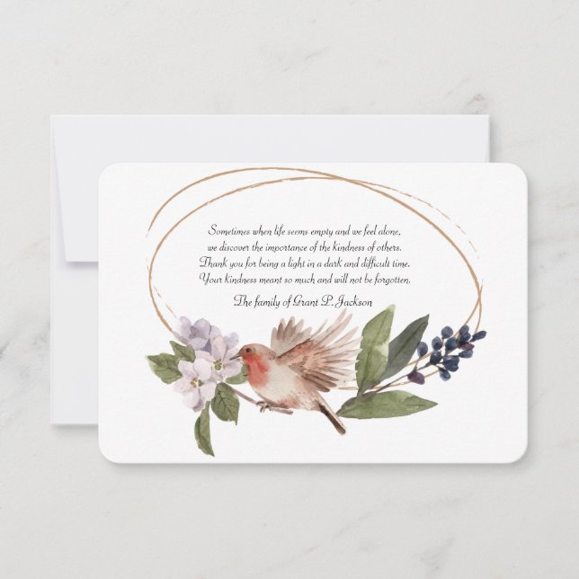 Bird on a Branch Sympathy Thank You Card (Front)