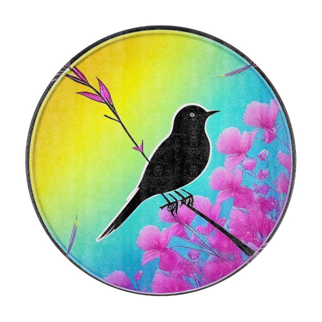 Bird On A Branch With Vibrant Artistic Backdrop Cutting Board (Front)