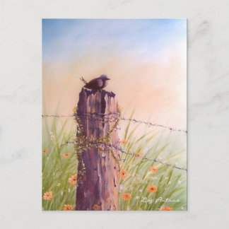 Bird on a Picket Fence - Postcard