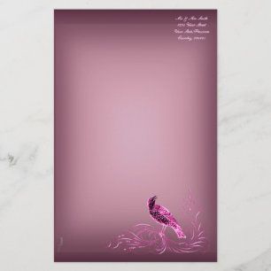 Bird on a Scroll (Pink) Stationery