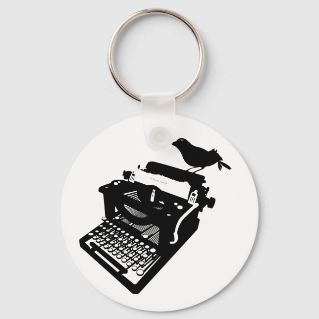 Bird on a Typewriter Keychain (Front)