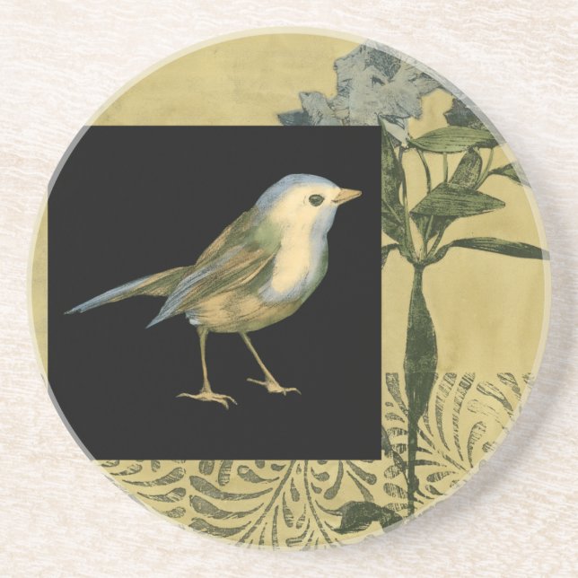Bird on Black and Vintage Background Coaster (Front)