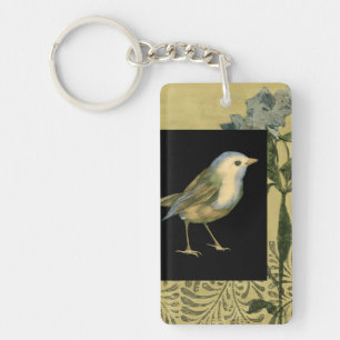 Bird on Black and Vintage Background Keychain