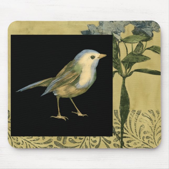 Bird on Black and Vintage Background Mouse Pad (Front)