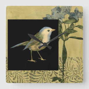 Bird on Black and Vintage Background Square Wall Clock