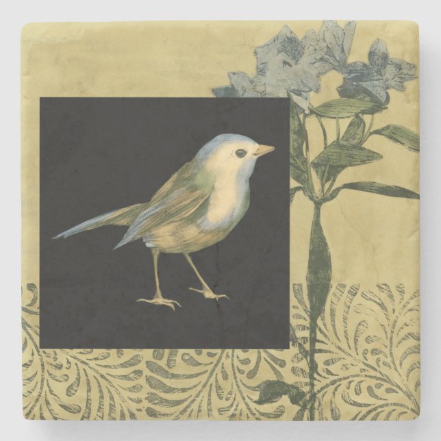 Bird on Black and Vintage Background Stone Coaster (Front)