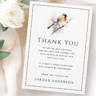 Bird on branch thin border funeral memorial thank you card