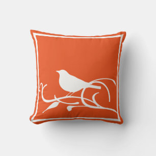 Bird on Branch with Customizable Background Colour Throw Pillow