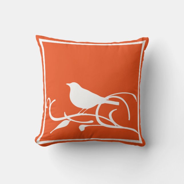 Bird on Branch with Customizable Background Colour Throw Pillow (Front)