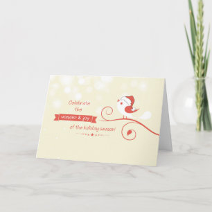 Bird on Branch with Santa Hat, Christmas Card