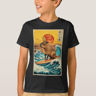 Bird On Capyra Surfing Greatwave Anime Kawaii Japa T-Shirt