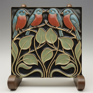 Bird on Flowers Art Deco Nouveau Wall Decor Tile