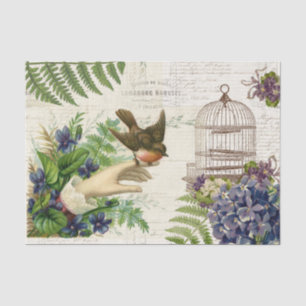 Bird on Hand Vintage Violets Tissue Paper