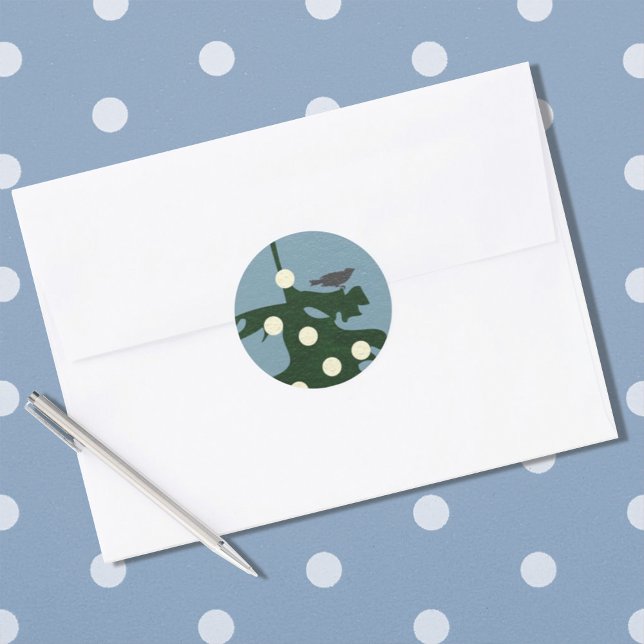 Bird on Tree with Lights Classic Round Sticker (Creator Uploaded)
