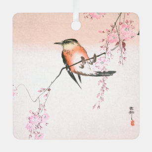 Bird on Weeping Cherry - Shidarezakura ni kotori   Metal Ornament