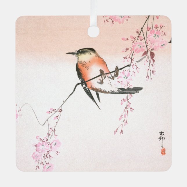 Bird on Weeping Cherry - Shidarezakura ni kotori   Metal Ornament (Front)