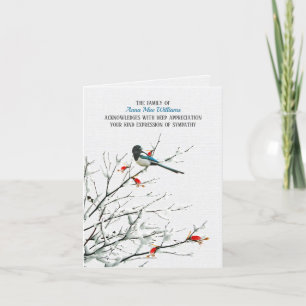 Bird On Winter Branch Sympathy Thank You