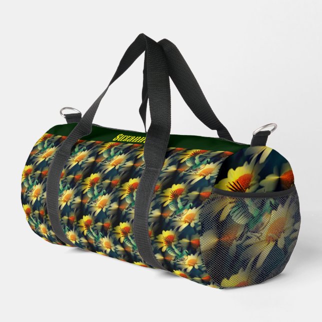 Bird On Yellow Daisies Fantasy Art Personalized Duffle Bag (Right Corner)