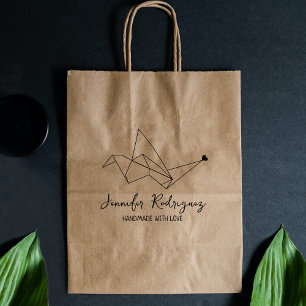 Bird Origami Custom Handmade With Love Large   Rubber Stamp