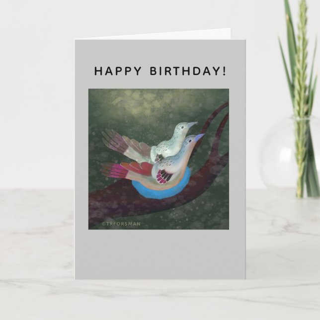 Bird pair on nest in rain illustration card (Front)