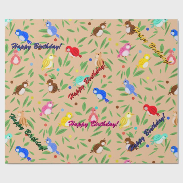 Bird Pattern Birthday Wrapping Paper (Flat)