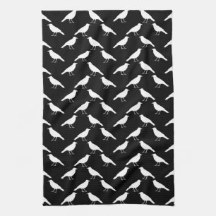 Bird Pattern. Crows in Black and White. Kitchen Towel