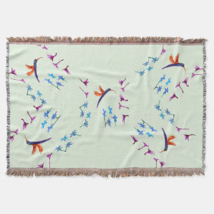 Bird Pattern Floral Hummingbirds Throw Blanket
