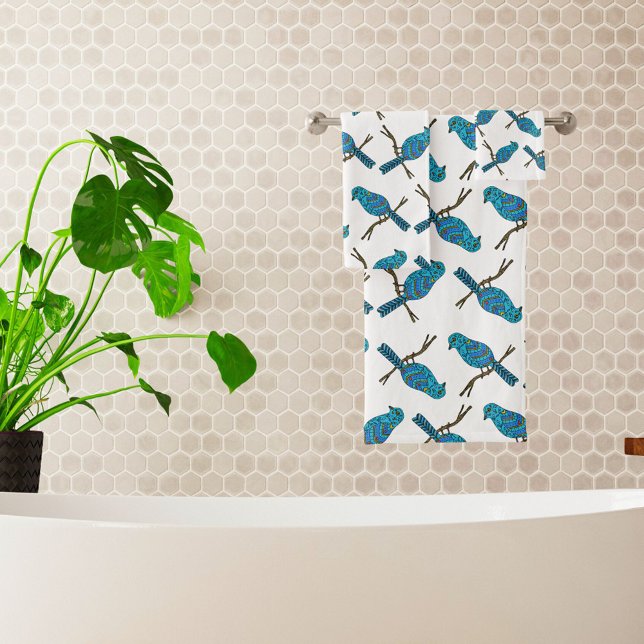 Bird Pattern White Bath Towel Set (Creator Uploaded)
