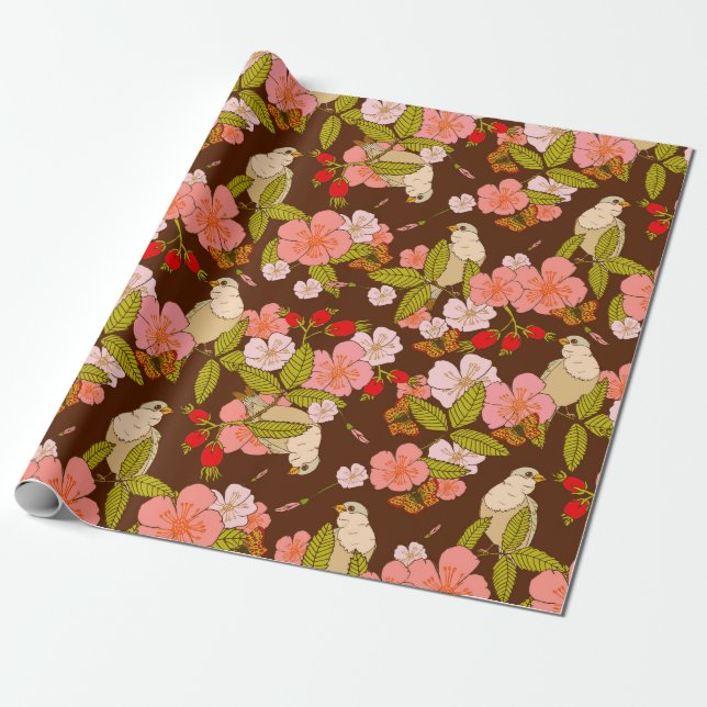 Bird pattern wrapping paper (Unrolled)