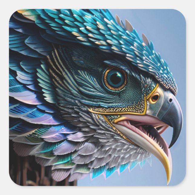 Bird peeking through ornate gate square sticker (Front)