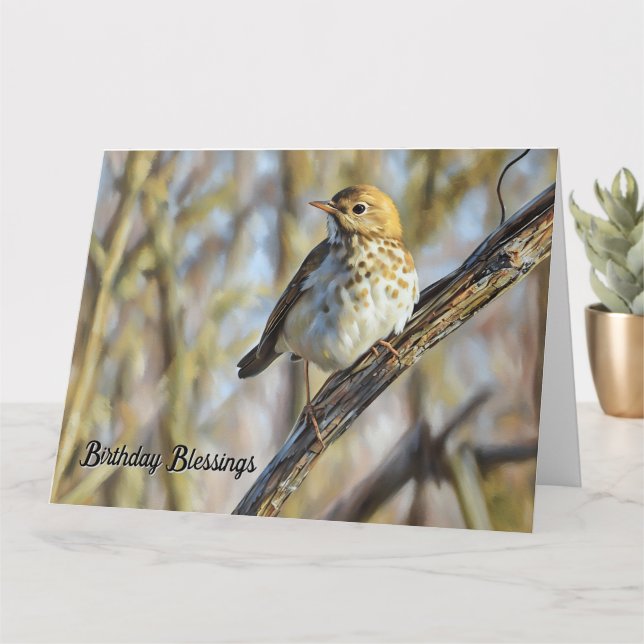 Bird Perched on a Branch - Birthday Card (Small Plant)