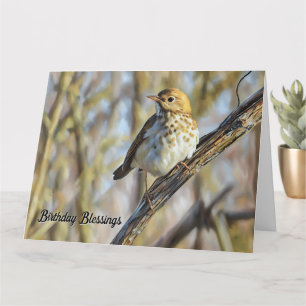 Bird Perched on a Branch - Birthday Card